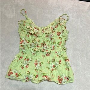 Hollister Green Ruffled Tie Front Camisole